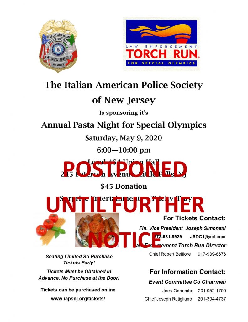 2020 IAPSNJ Special Olympics Pasta Night Flier 1